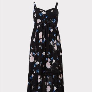 Torrid - Black Floral Crochet Chiffon Maxi Dress